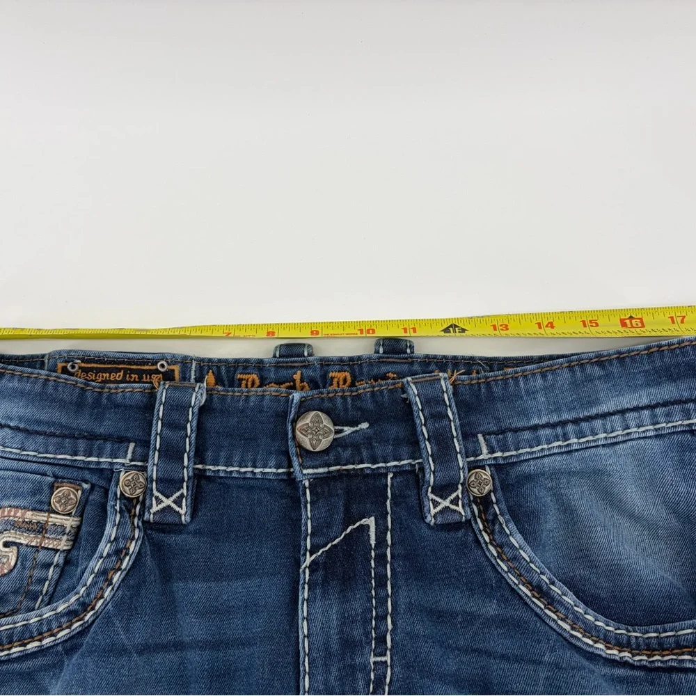 Rock Revival Jean Men's NERO Slim‎ Boot Size 34x32 Blue Wash White Stitch